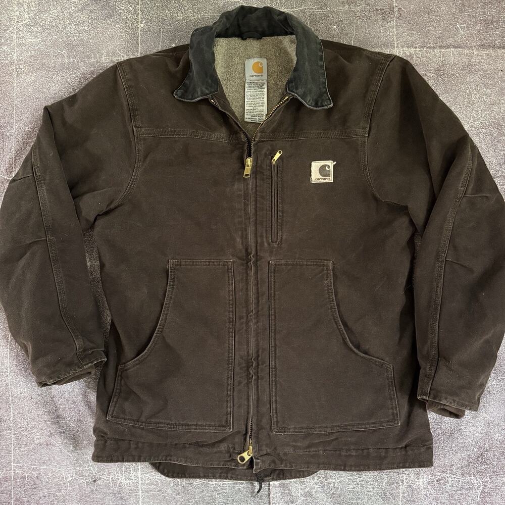 Mens Vintage Y2K Carhartt Sandstone Ridge Sherpa Lined Brown Detroit Jacket Sz M